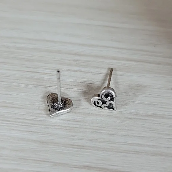 Sterling Silver Dainty Heart Stud Earrings, S925 - Picture 6 of 6